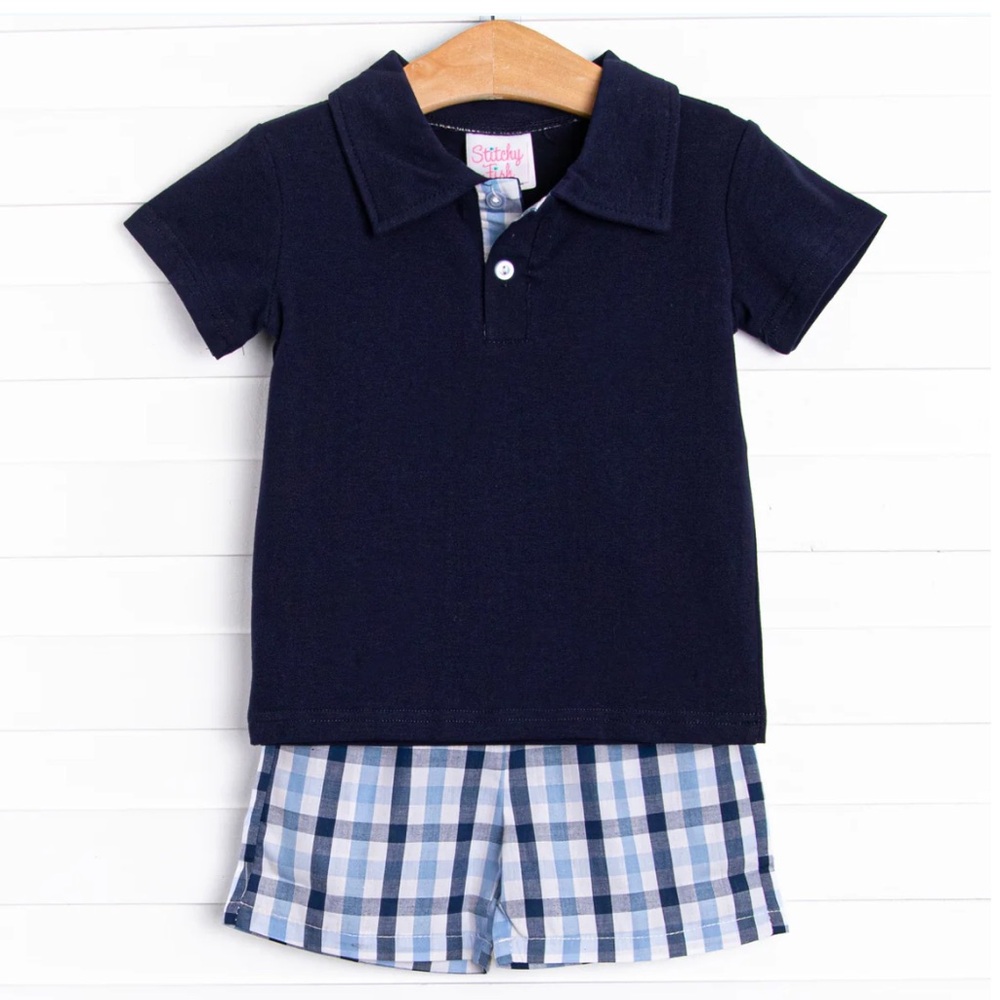 Stitchy Fish Pasadena Blue Short Set - 2T
